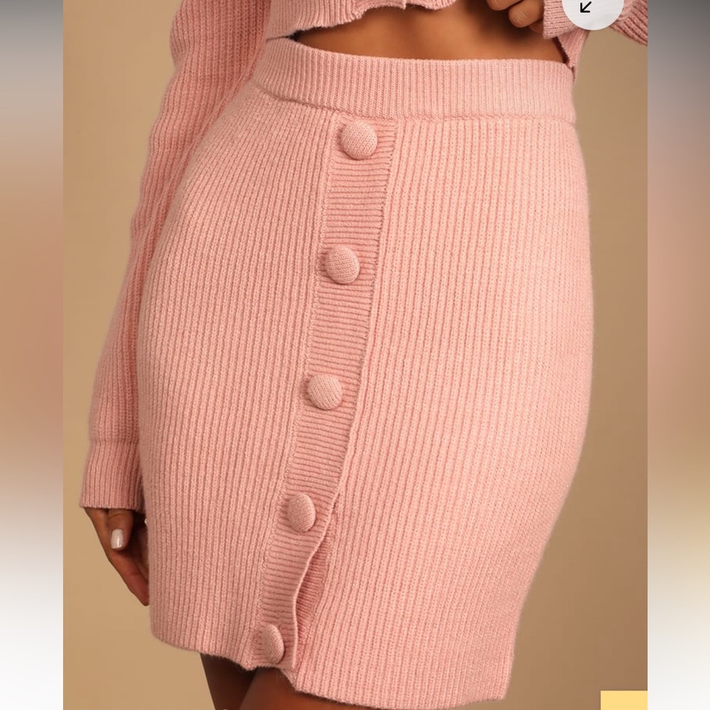 Lulu's Pink Ribbed Button-Front Knit Skirt Set